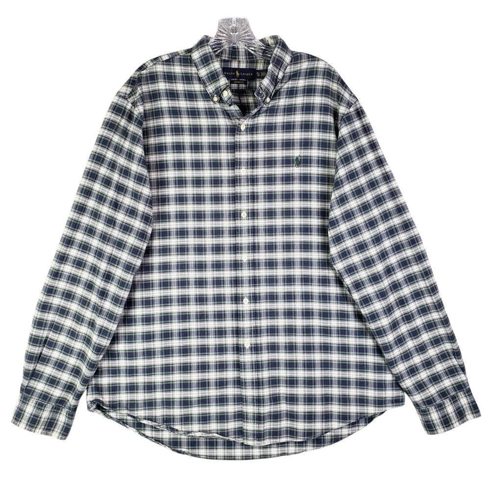 Polo Ralph Lauren Oxford Shirt Mens Size XL Blue Green Plaid LS Button Down - Picture 2 of 10